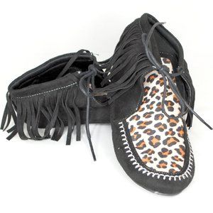 Leopard print faux-suede moccasins